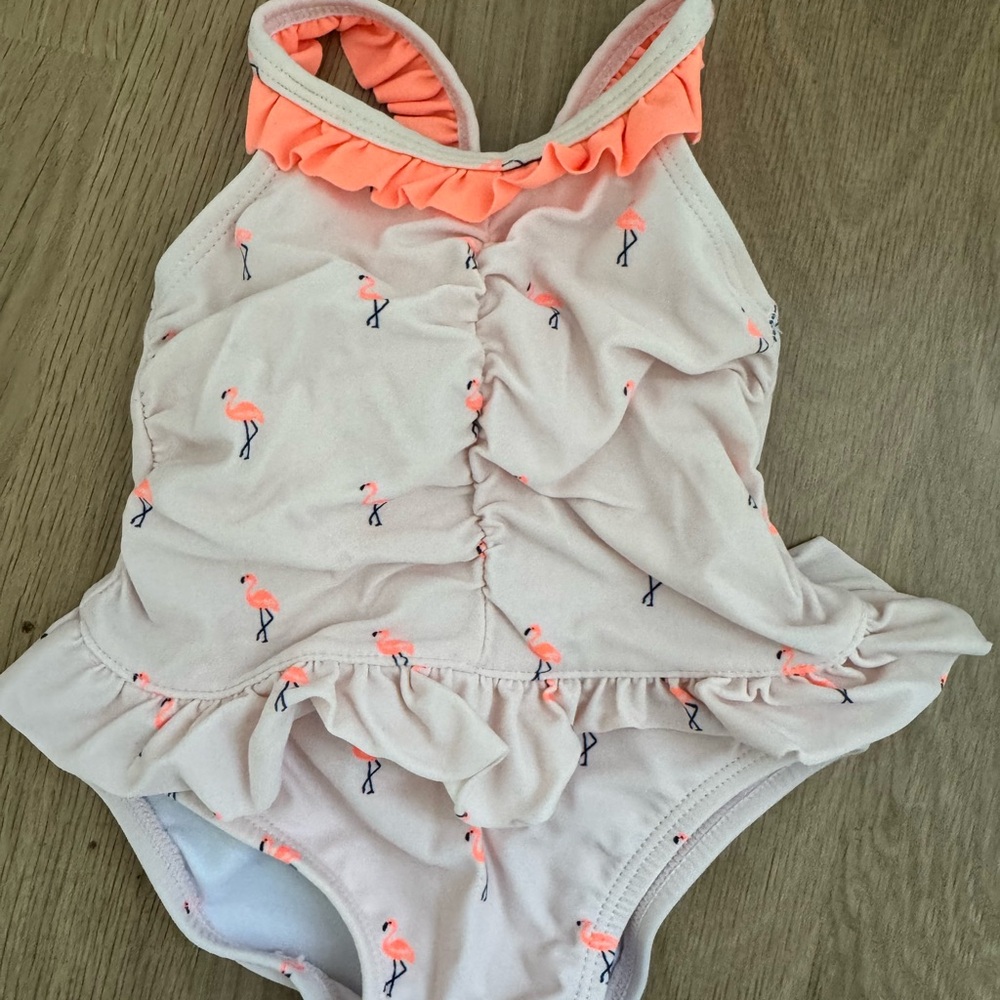 Janie and Jack Pink Flamingo One Piece Swimsuit